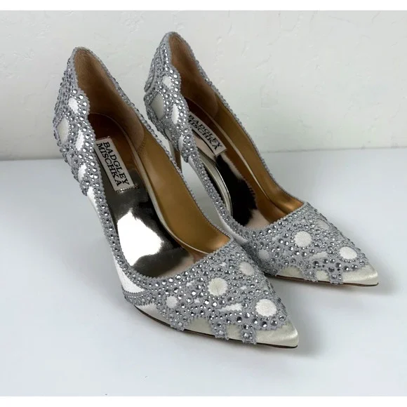 Badgley Mischka "Rouge" Heels Women's Size 6 1/2 Ivory Embellished Formal Pumps - Picture 2 of 14